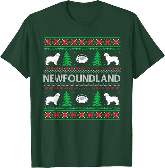 Ugly Christmas Sweaters Matching Newfoundland Dog Holiday T-Shirt - T-Shirt | Forest
