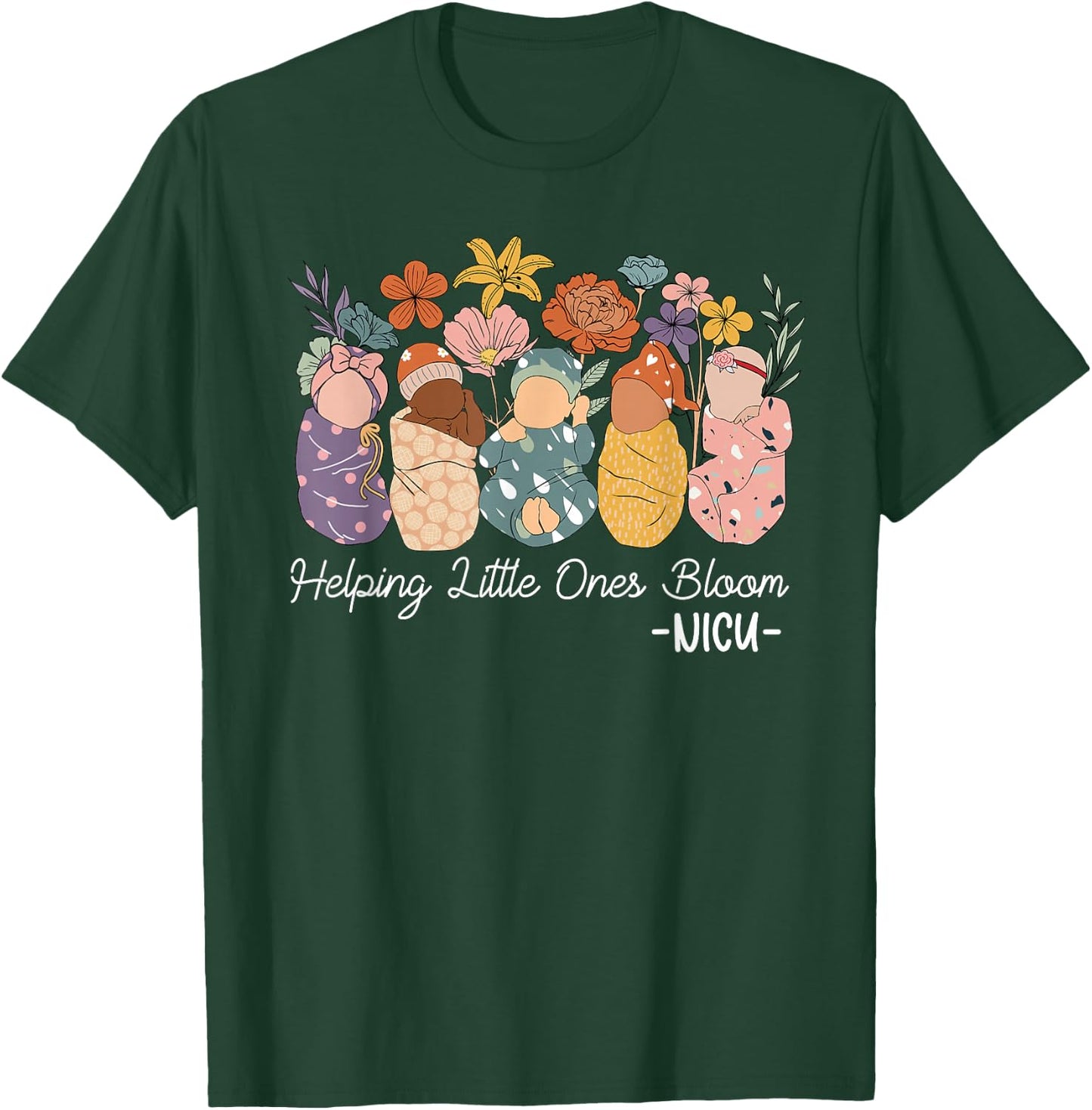 Retro Groovy Helping Little Ones Bloom NICU Nurse T-Shirt - T-Shirt | Forest