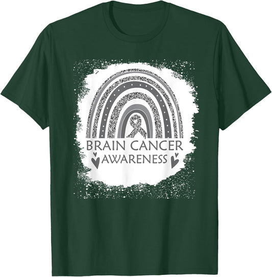 Brain Cancer Awareness Bleached Rainbow Gray Ribbon Men T-Shirt - T-Shirt | Forest
