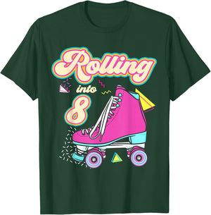 Rolling Into 8 Year Old Roller Skate 8th Birthday Girl T-Shirt - T-Shirt | Forest