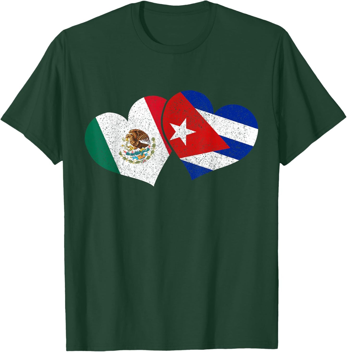 Mexico Cuba Hearts Mexican Cuban Flag T-Shirt - T-Shirt | Forest