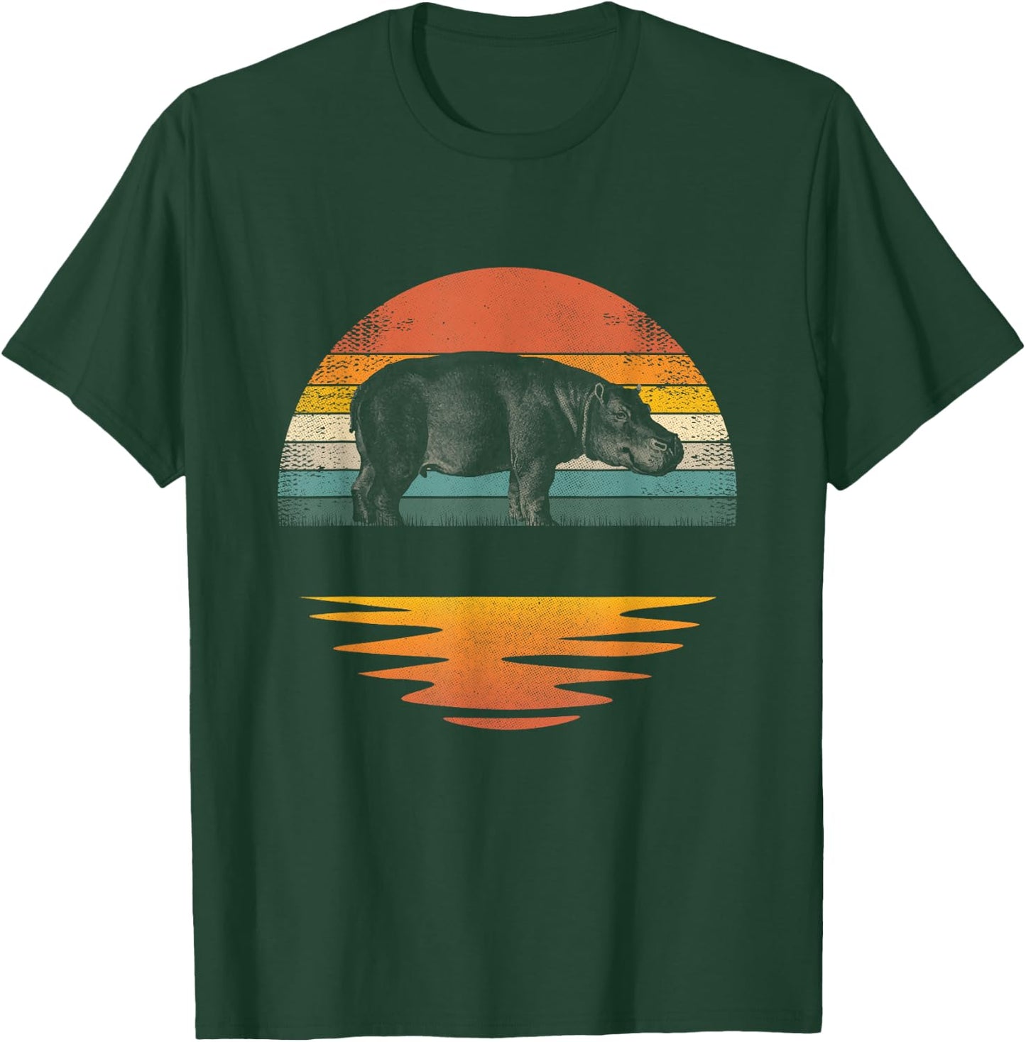 Hippo Retro Sunset Hippo Lover Men Women Kids T-Shirt - T-Shirt | Forest