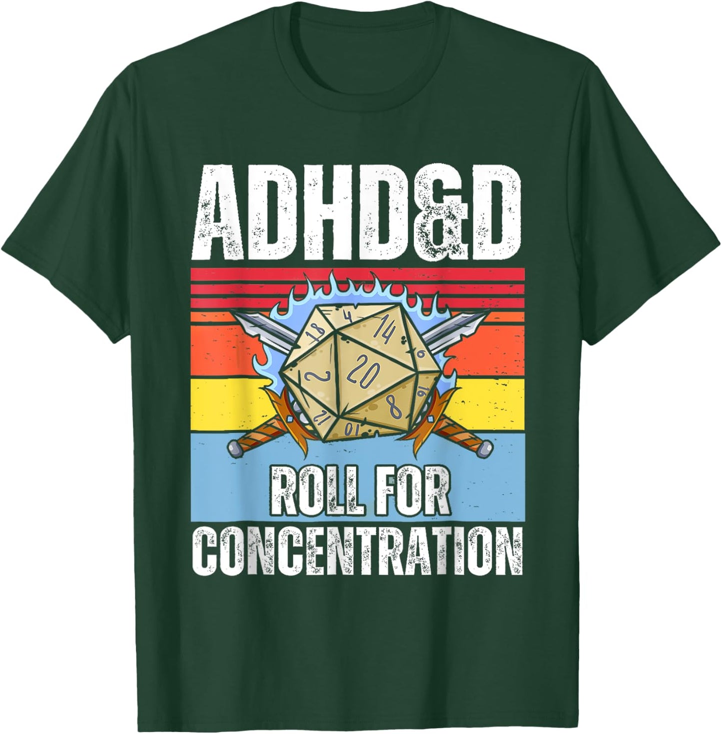 Retro Vintage ADHD&D Roll For Concentration Funny Gamer T-Shirt - T-Shirt | Forest