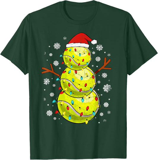 Tennis Snowman Sports Christmas T-Shirt - T-Shirt | Forest