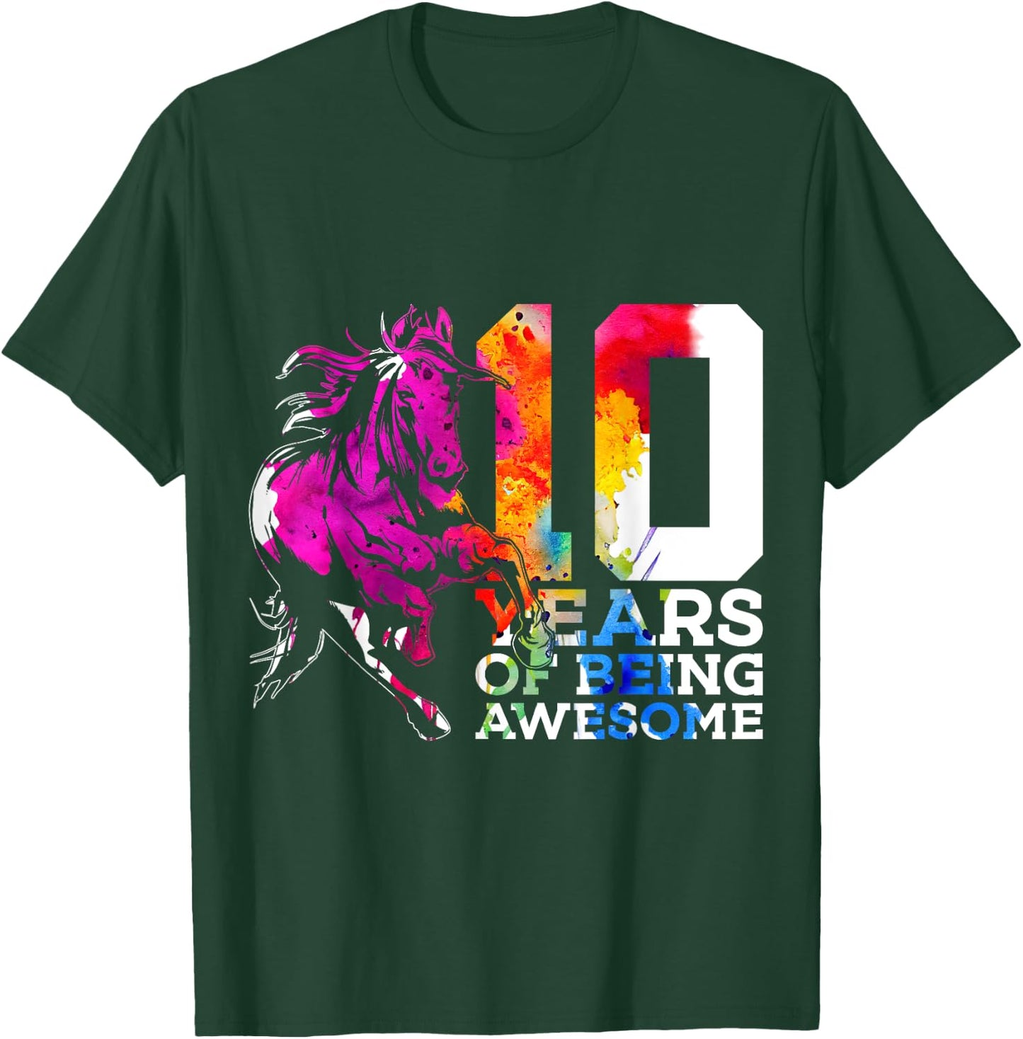 Horse 10 Years of Being Awesome Riding 10th Birthday T-Shirt - T-Shirt | Forest