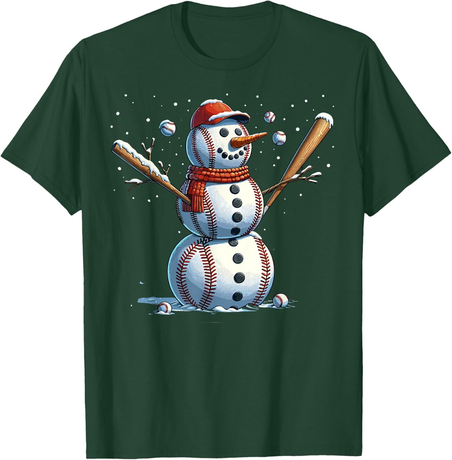 Snowman Baseball Christmas Winter T-Shirt - T-Shirt | Forest