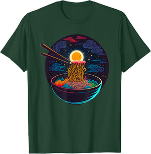 Japanese Moon Ramen Graphic Neon Retro Anime Noodles Art T-Shirt - T-Shirt | Forest