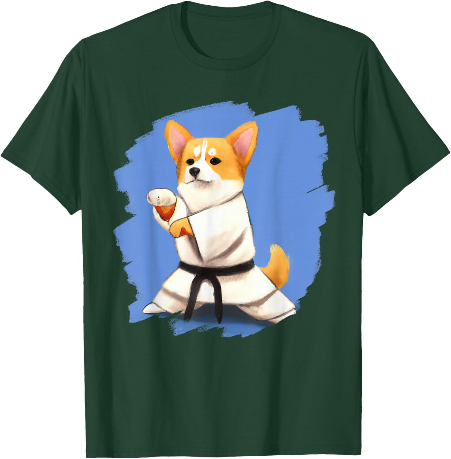 Corgi Doing Karate Kick Black Belt Martial Arts Dog T-Shirt - T-Shirt | Forest