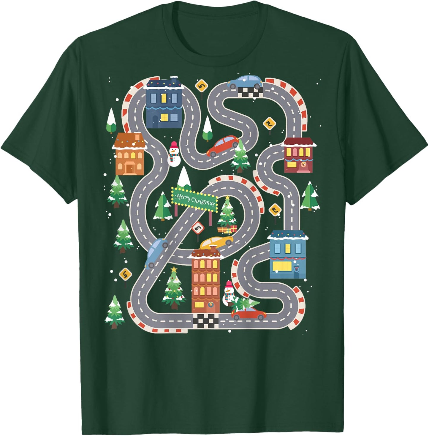 Christmas Playmat Car Race Track On Back Daddy Car Massage T-Shirt - T-Shirt | Forest