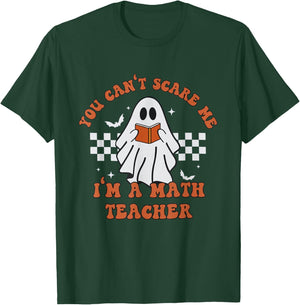 Retro You Can't Scare Me I'm A Math Teacher Cute Ghost Women T-Shirt - T-Shirt | Forest
