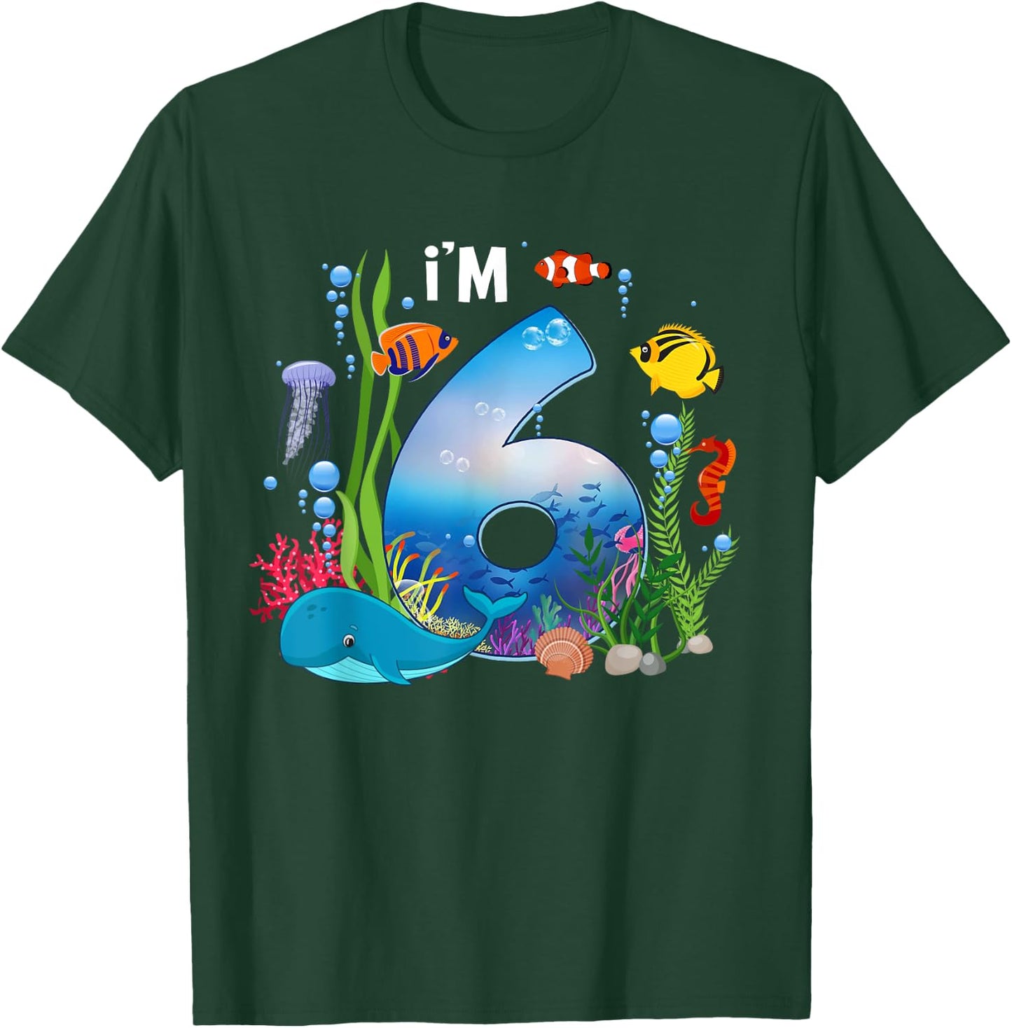 Kids 6 Year Old Ocean Life Whale Dolphin Shark 6th Birthday T-Shirt - T-Shirt | Forest