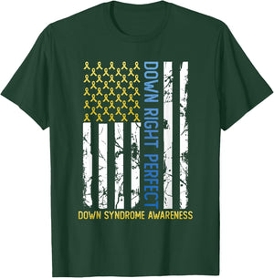 Down Right Perfect Yellow & Blue American Flag Down Syndrome T-Shirt - T-Shirt | Forest