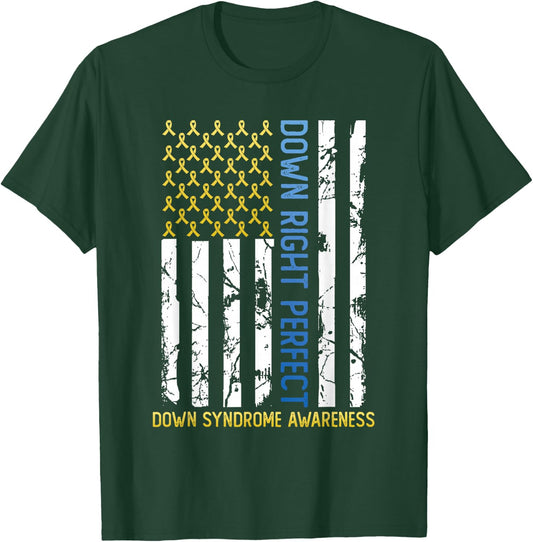 Down Right Perfect Yellow & Blue American Flag Down Syndrome T-Shirt - T-Shirt | Forest