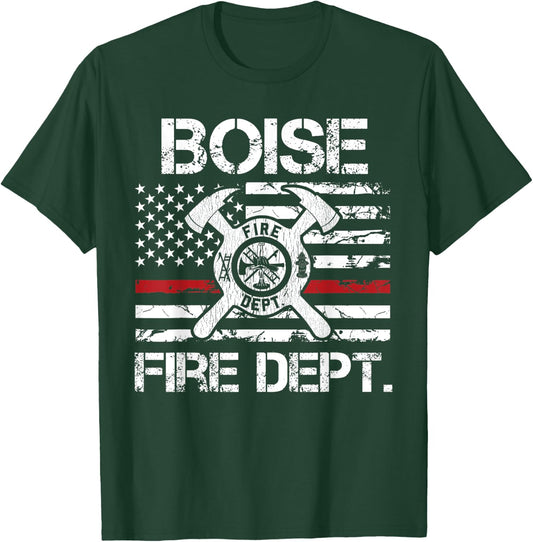 Boise Idaho Fire Department Thin Red Line Logo T-Shirt - T-Shirt | Forest