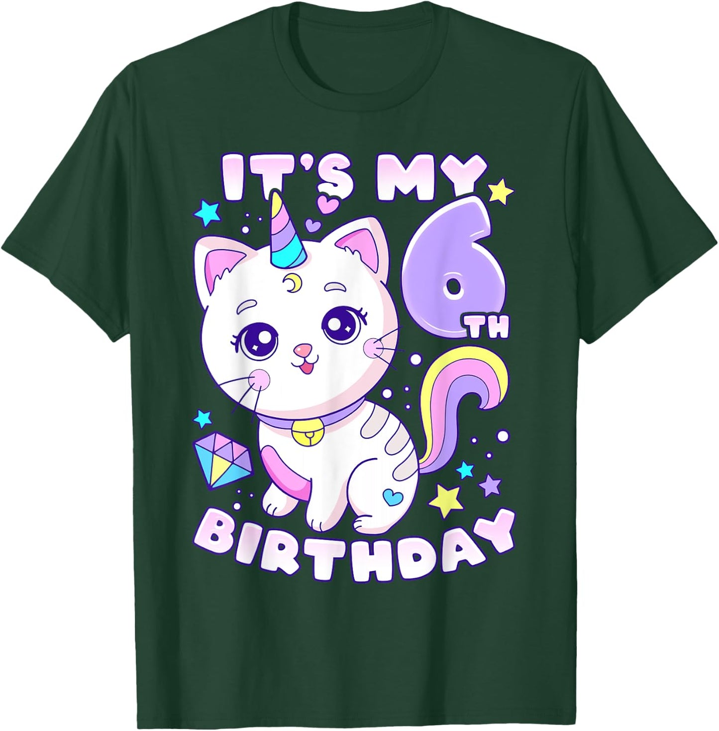 Birthday girl 6 years old cat unicorn 6th birthday T-Shirt - T-Shirt | Forest