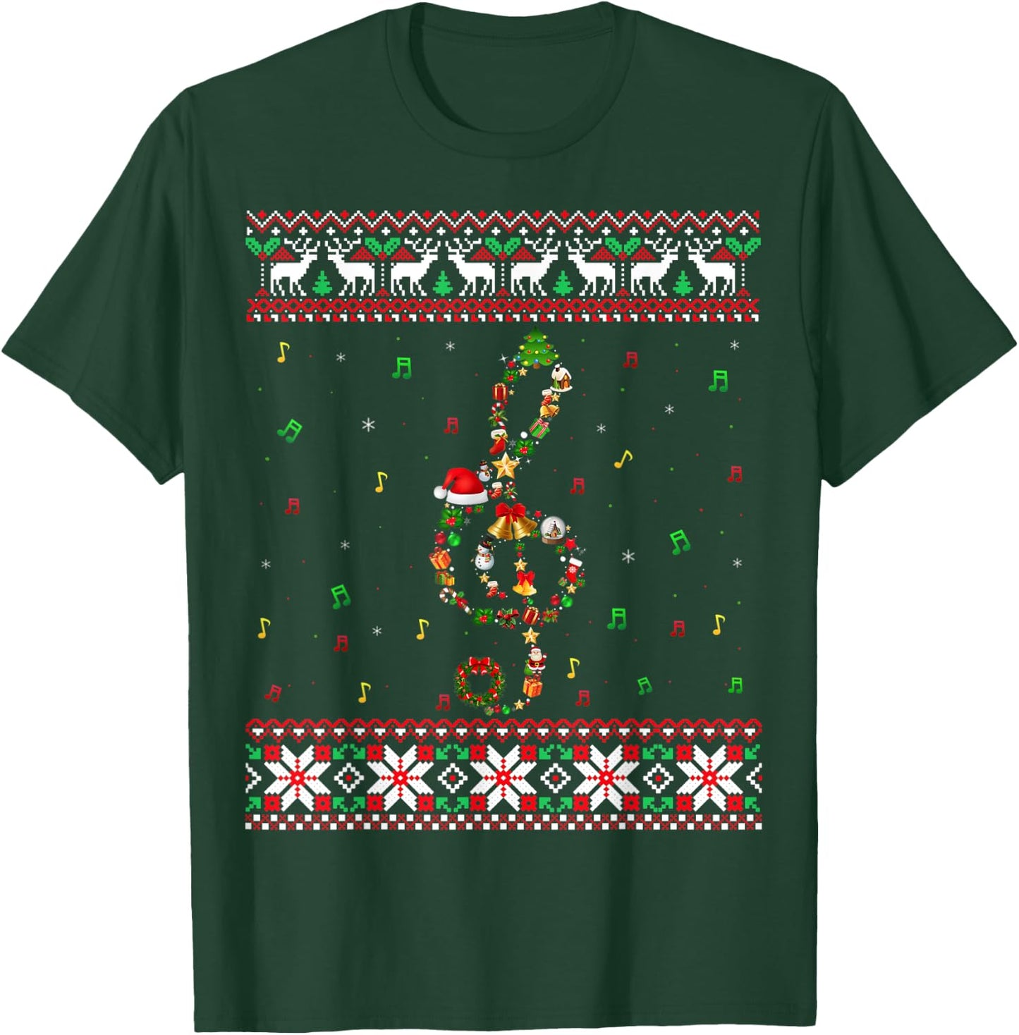 Music Note Christmas Ugly Sweater Musical Teacher Sing Women Kids T-Shirt - T-Shirt | Forest