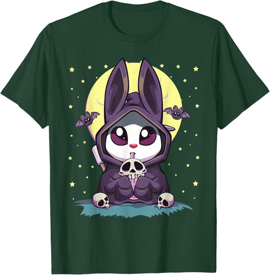 Pastel Goth Kawaii Anime Moon Bunny Reaper With Boba Tea T-Shirt - T-Shirt | Forest