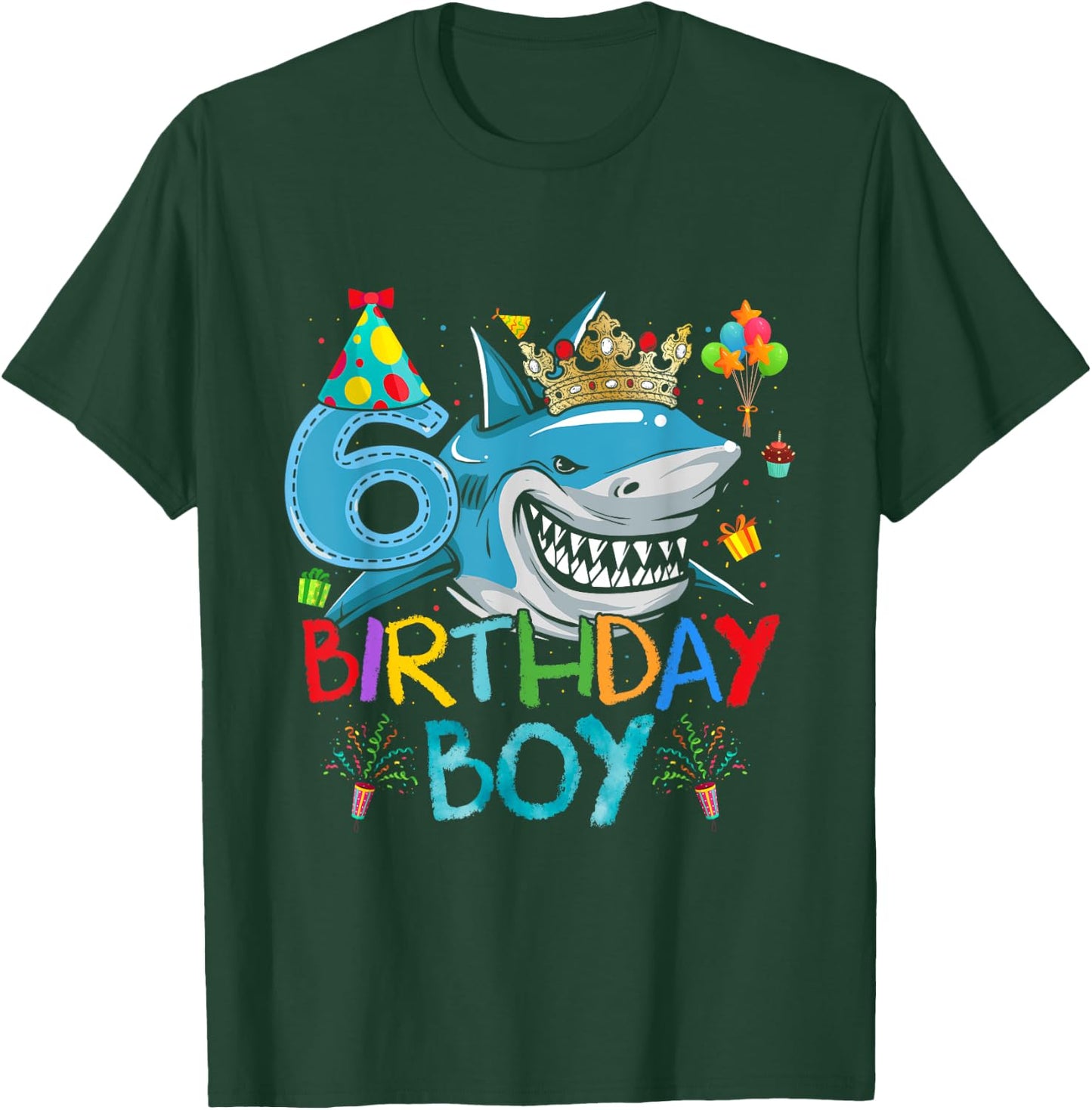 6th Birthday Shark Ocean Theme Party 6 Years Old For Boy T-Shirt - T-Shirt | Forest