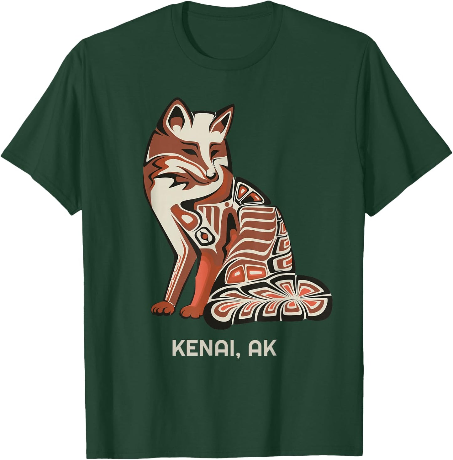 Tribal Fox Kenai Alaska Native American Style Art T-Shirt - T-Shirt | Forest