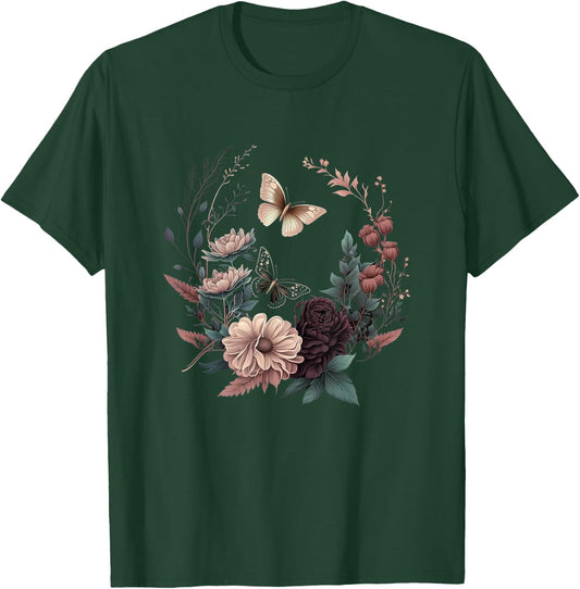Fairycore Cottagecore Aesthetic Flower Butterflies T-Shirt - T-Shirt | Forest