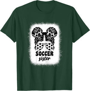 Proud Soccer Little Sister For Baby Girls Kids Messy Bun Fun T-Shirt - T-Shirt | Forest