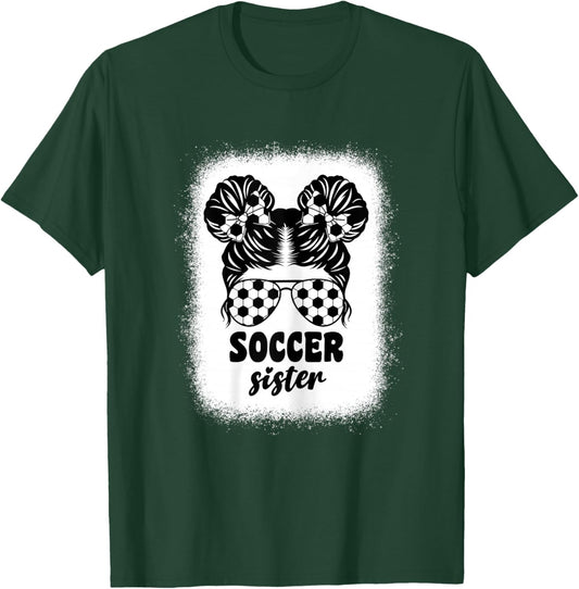 Proud Soccer Little Sister For Baby Girls Kids Messy Bun Fun T-Shirt - T-Shirt | Forest