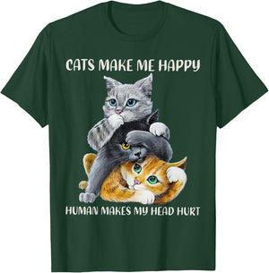 Cats Cute Make Me Happy Human Makes My Head Hurt T-Shirt - T-Shirt | Forest