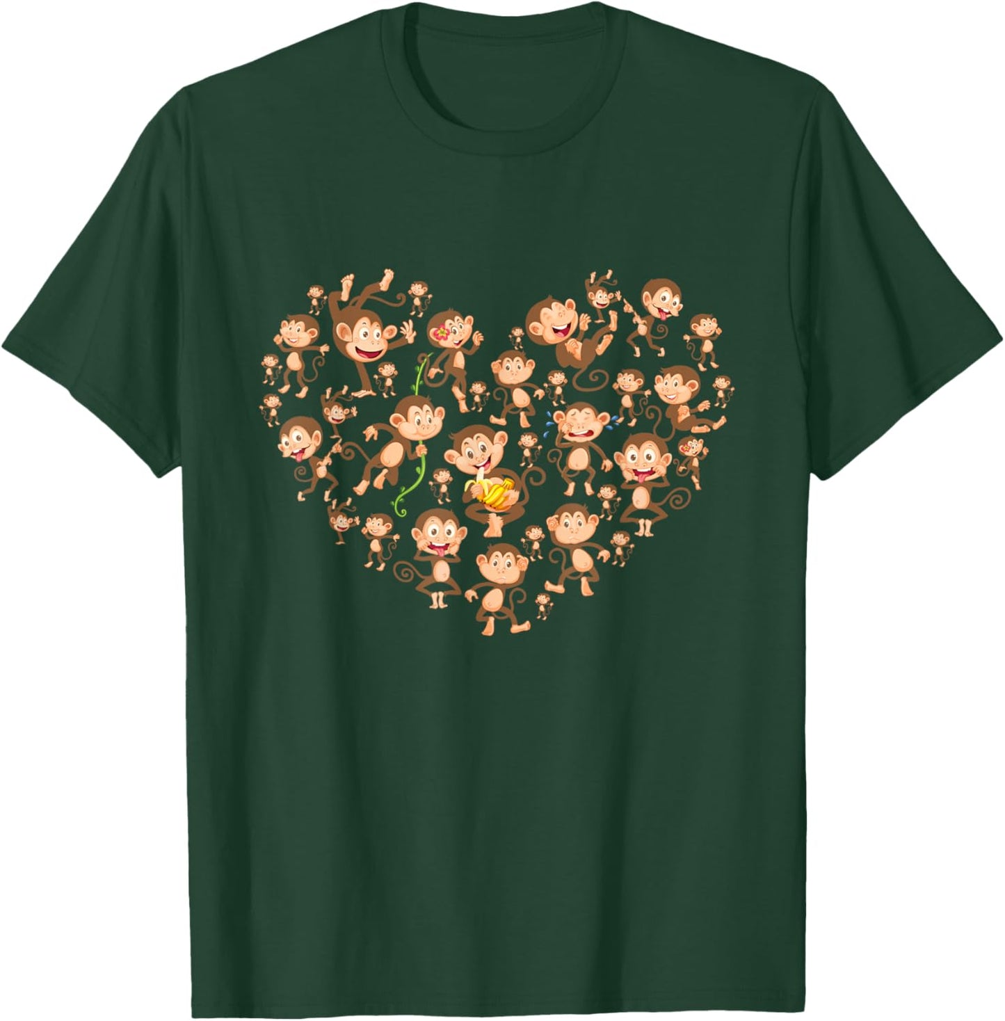 Monkey Heart Shaped Design - Monkeys Primate Animal Lover T-Shirt - T-Shirt | Forest