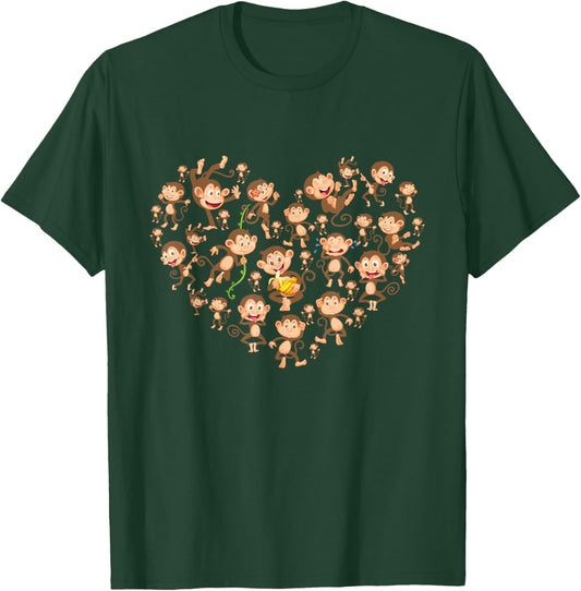 Monkey Heart Shaped Design - Monkeys Primate Animal Lover T-Shirt - T-Shirt | Forest