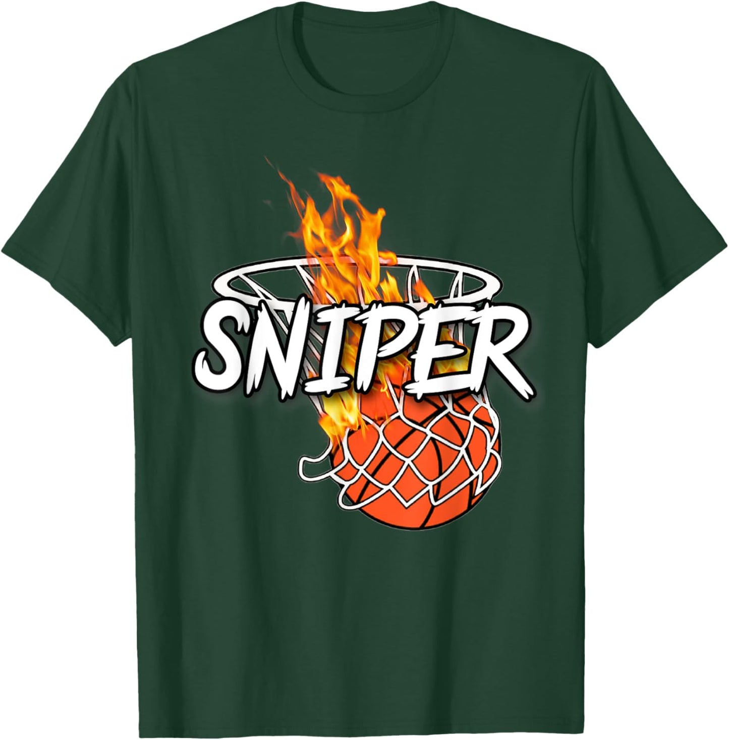 Basketball Sniper - Hit From Anywhere - Fire Basketball T-Shirt - T-Shirt | Forest