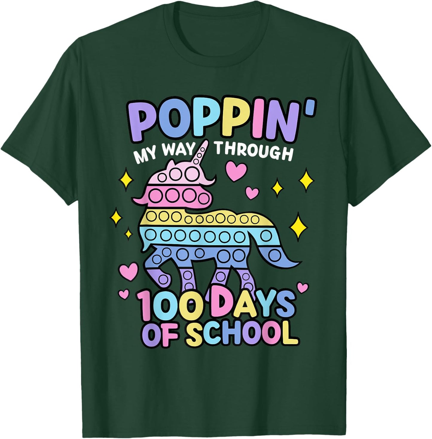 Poppin My Way Through 100 Days Of School Unicorn T-Shirt - T-Shirt | Forest