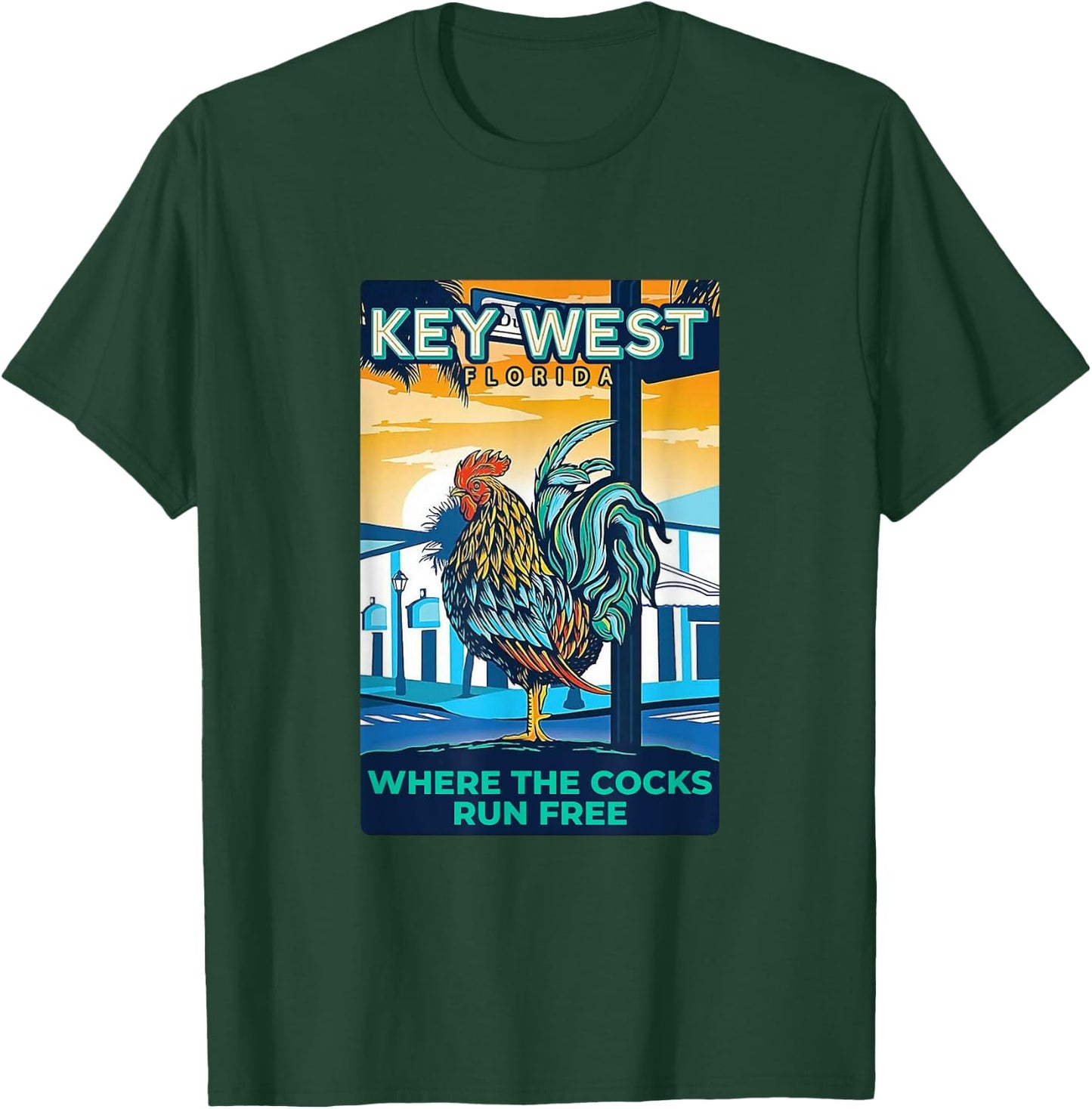 Key West Florida Rooster Funny Where The Chicken Run Free T-Shirt - T-Shirt | Forest