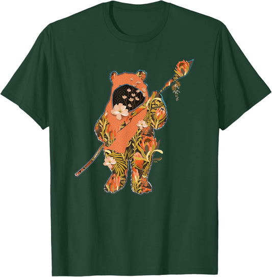 Star Wars Wicket Ewok Endor Floral Garden Reimagined T-Shirt - T-Shirt | Forest