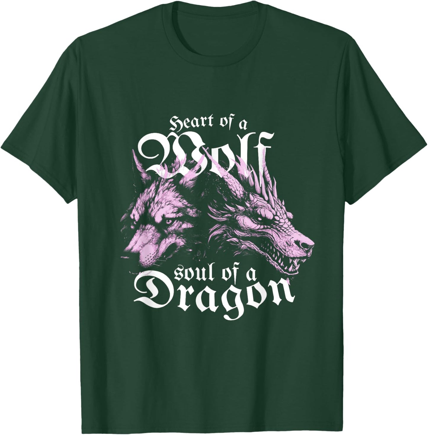 Heart of a Wolf Soul of a Dragon, Fantasy Wolf Dragon T-Shirt - T-Shirt | Forest