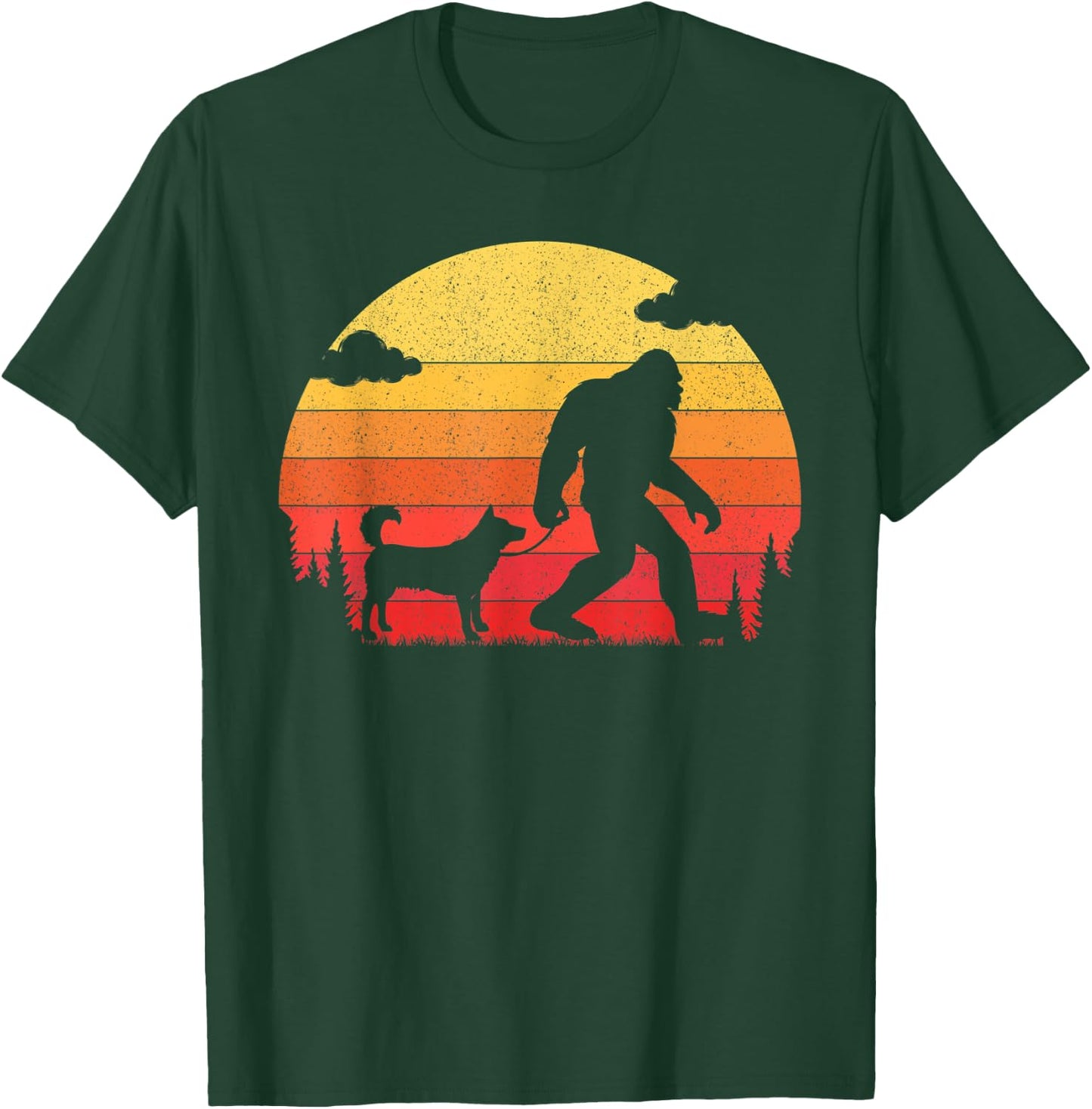 Retro Bigfoot Silhouette Walking Siberian Husky Dog Women Kids T-Shirt - T-Shirt | Forest