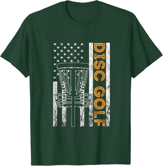 Disc Golf USA Flag America Frisbee Golf Disc Golf Player Kids Men T-Shirt - T-Shirt | Forest