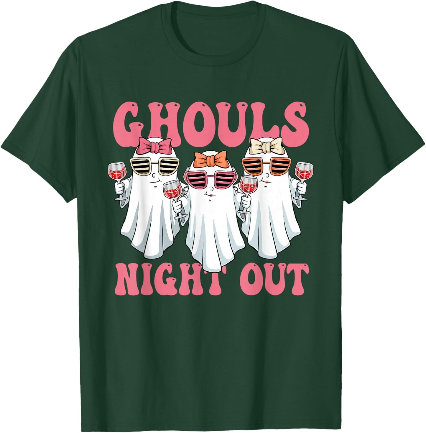 Ghouls Night Out Spooky Women Halloween Party Wine Ghosts T-Shirt - T-Shirt | Forest