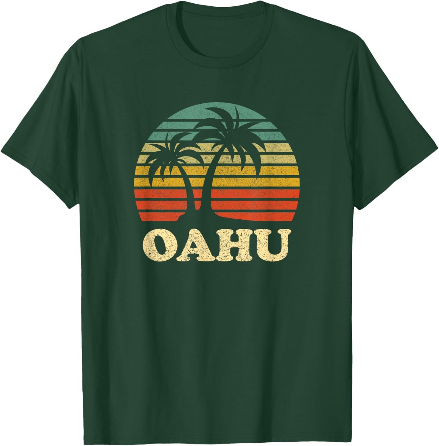 Vintage Oahu Hawaii Beach Palm Tree Retro Vacation Souvenir T-Shirt - T-Shirt | Forest