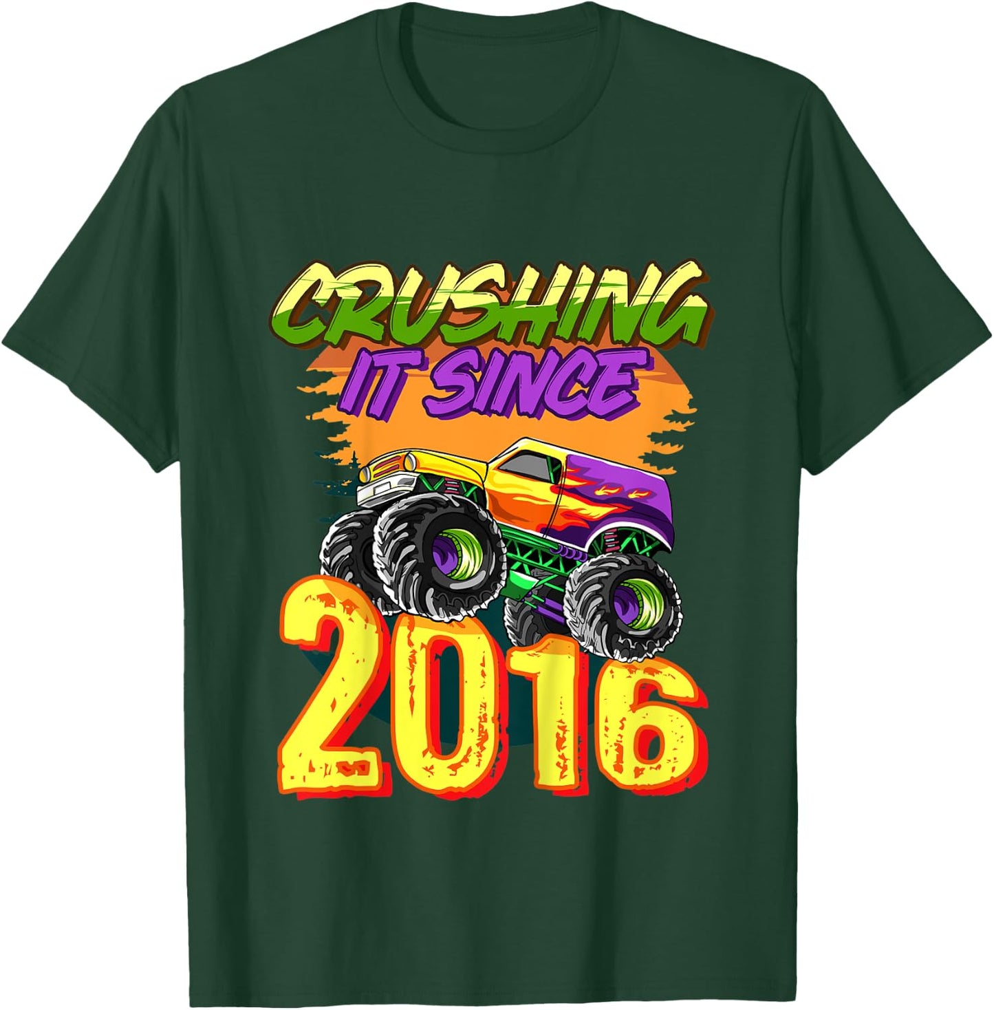 Kids Monster Truck Crushing It Since 2016 Kids Birthday Party T-Shirt - T-Shirt | Forest