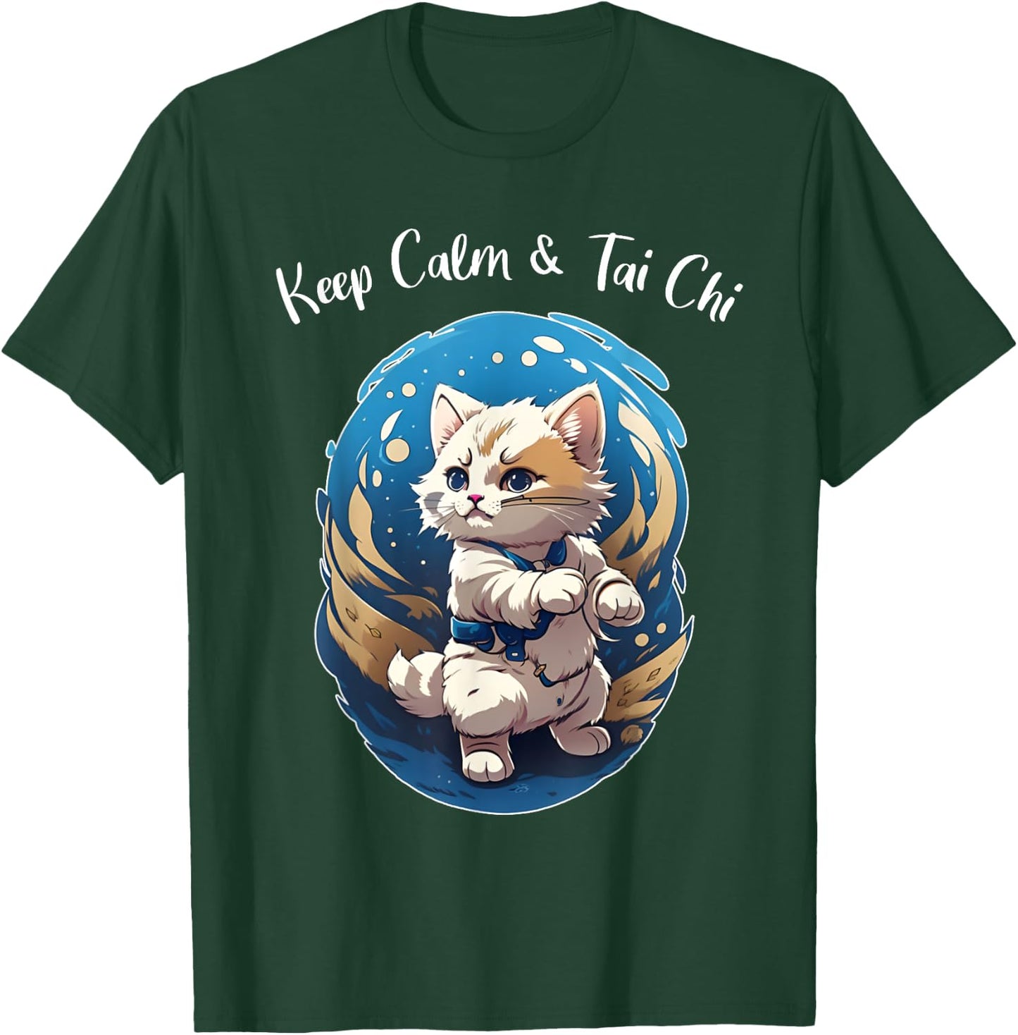Tai Chi Cat, Keep Calm, funny Kitten, Ying Yang Balance T-Shirt - T-Shirt | Forest