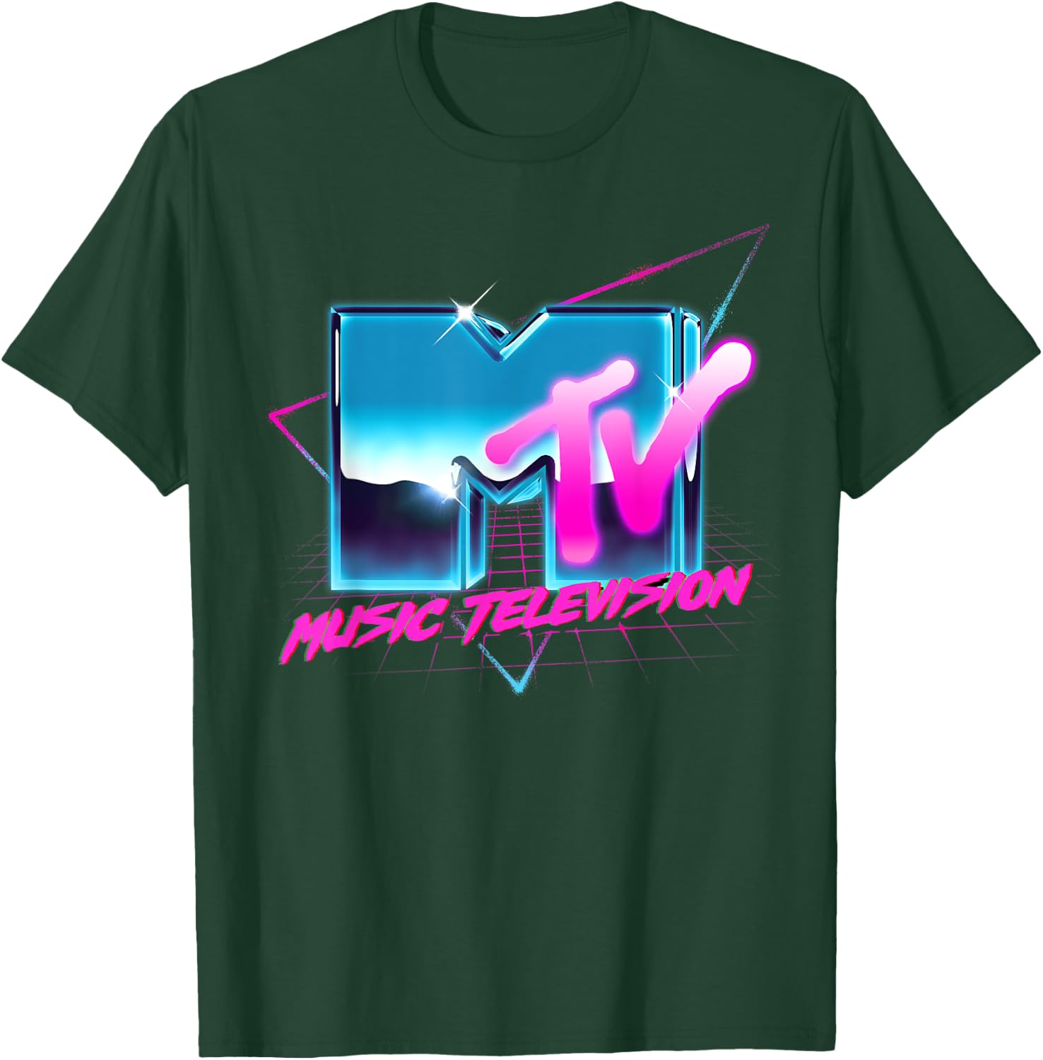 Mademark x MTV - Rad 80's MTV Logo Chrome Effect RetroWave Eighties MTV T-Shirt - T-Shirt | Forest