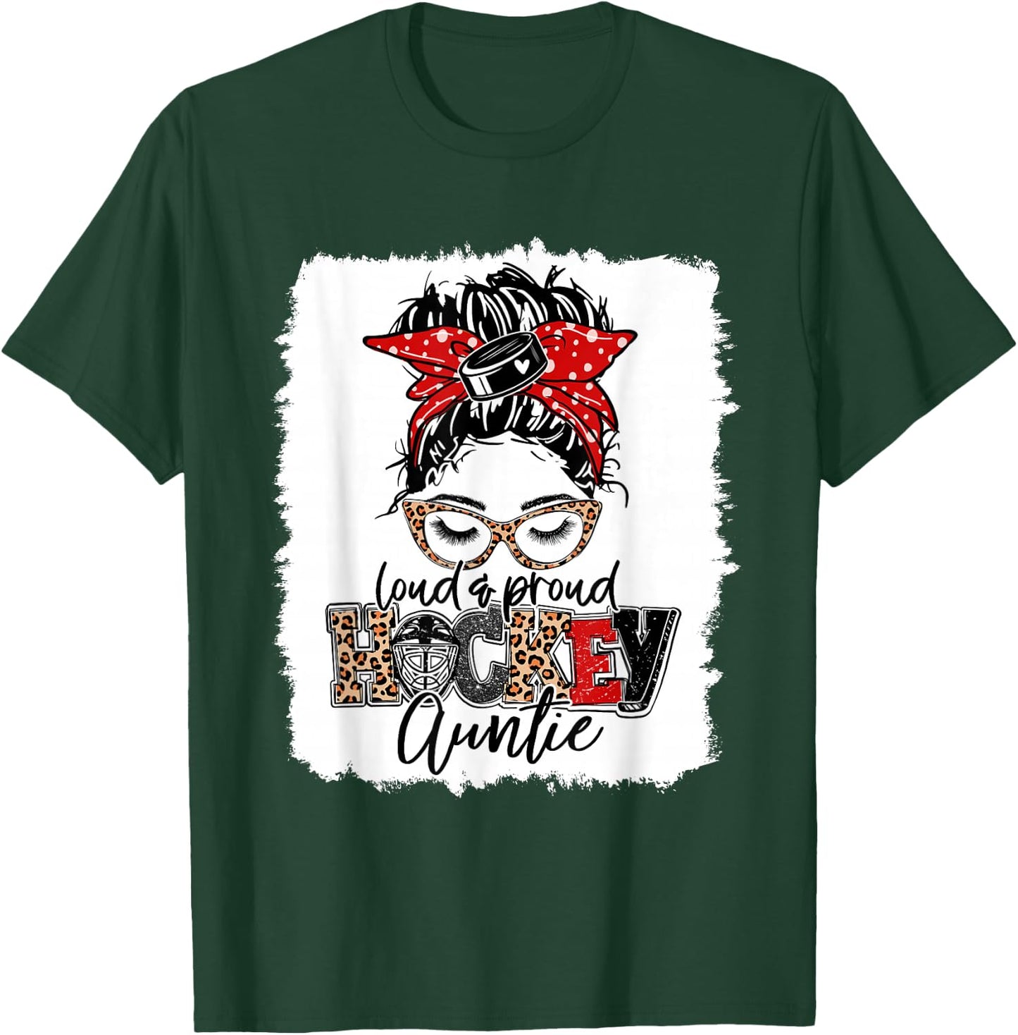 Hockey Auntie Messy Bun Aunt Game Day Matching Family T-Shirt - T-Shirt | Forest