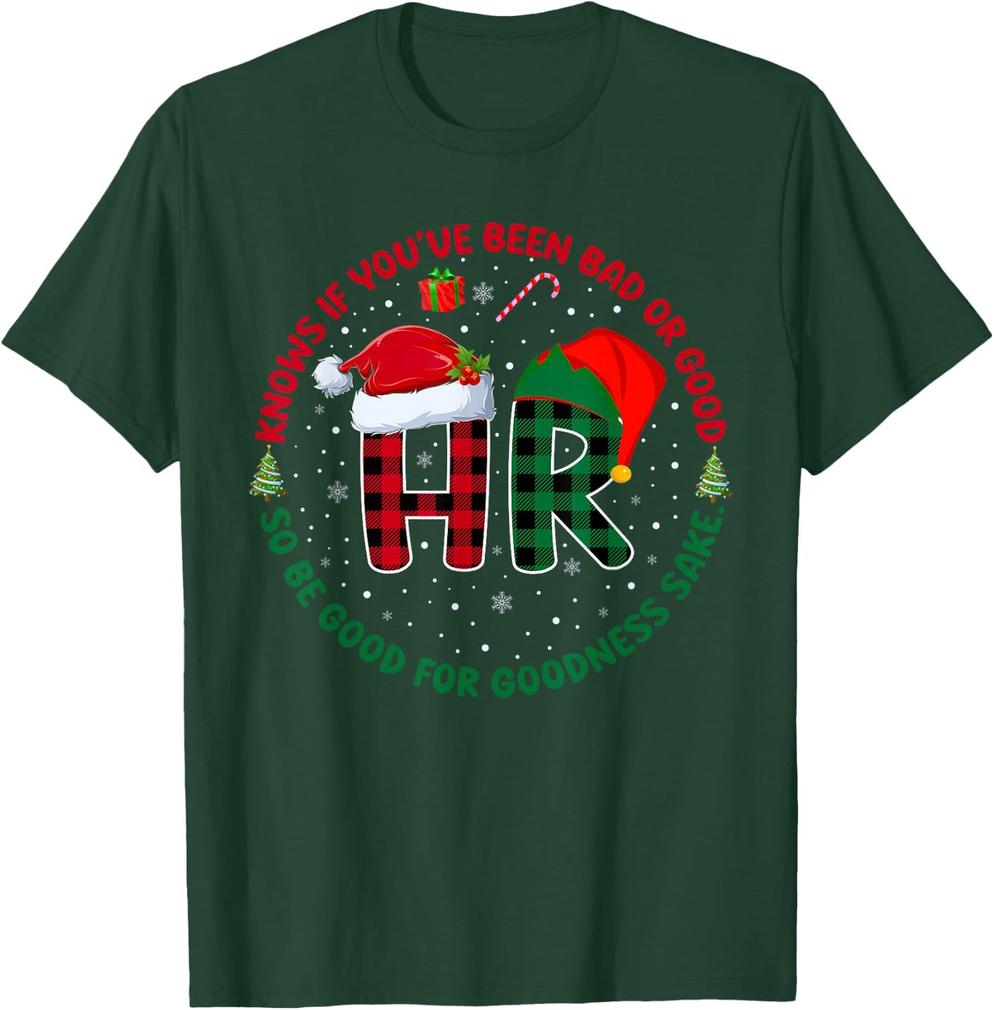 HR Knows If You've Been Bad Or Good Funny Christmas Plaid T-Shirt - T-Shirt | Forest