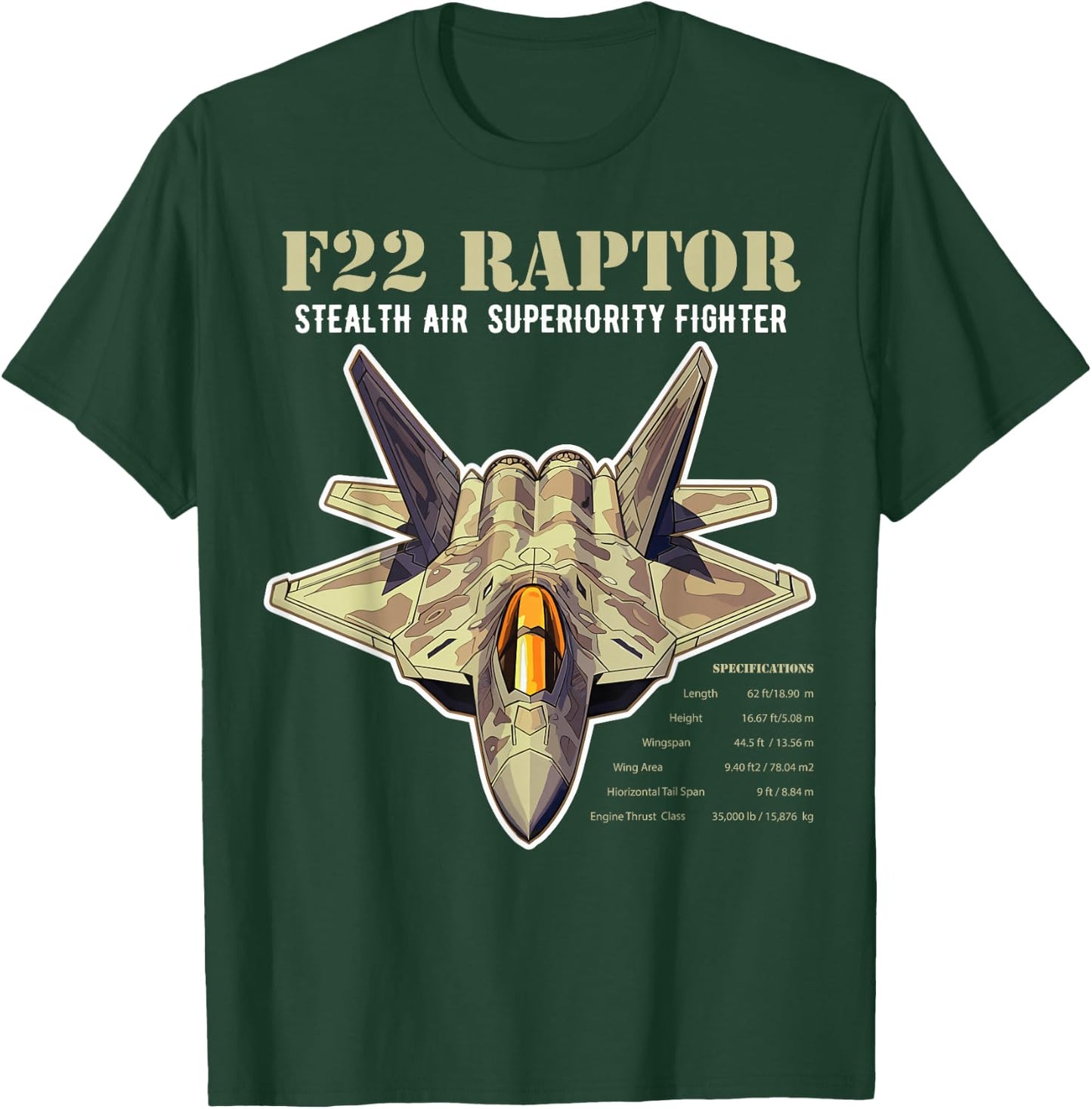 F-22 Raptor Fighter Jet Military Aircraft Men Dad T-Shirt - T-Shirt | Forest