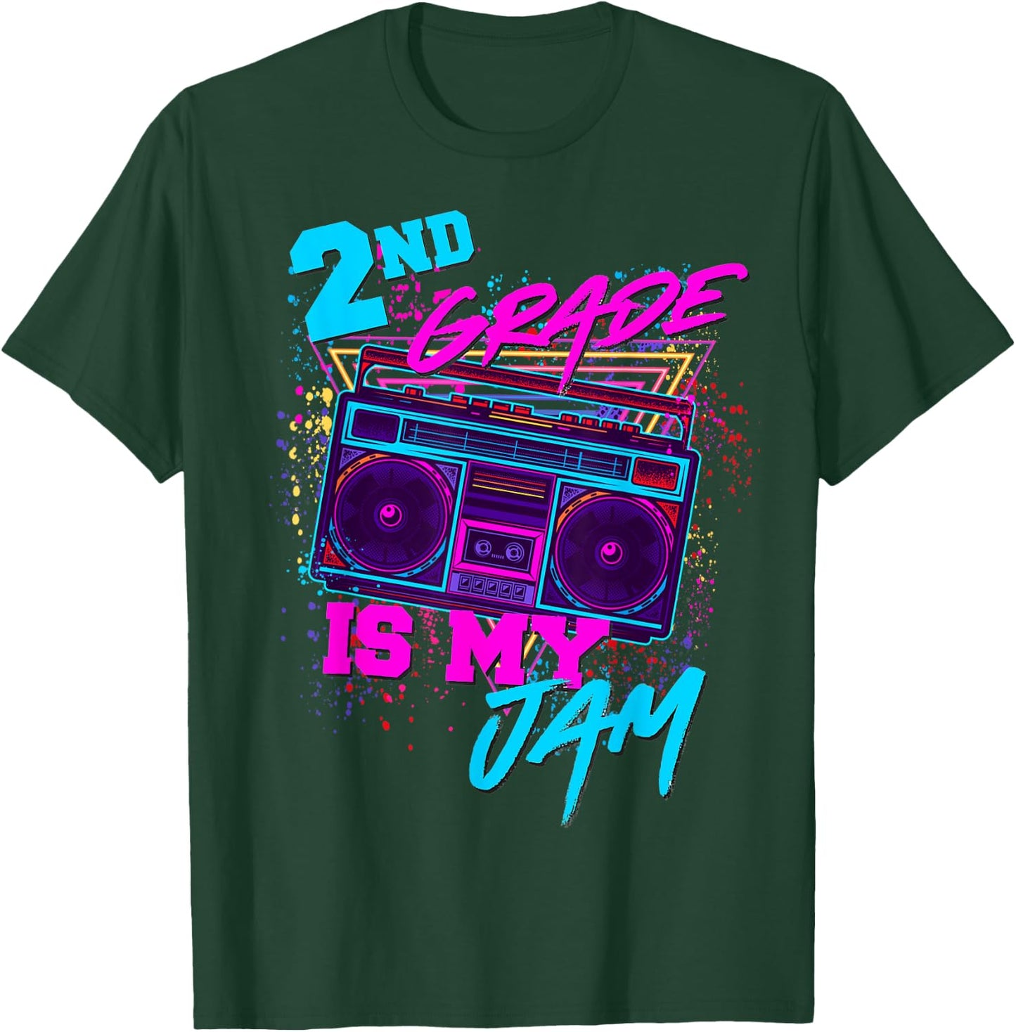 2nd Grade Is My Jam Vintage 80s 1980s Teacher Student Retro Women Girls Kids T-Shirt - T-Shirt | Forest