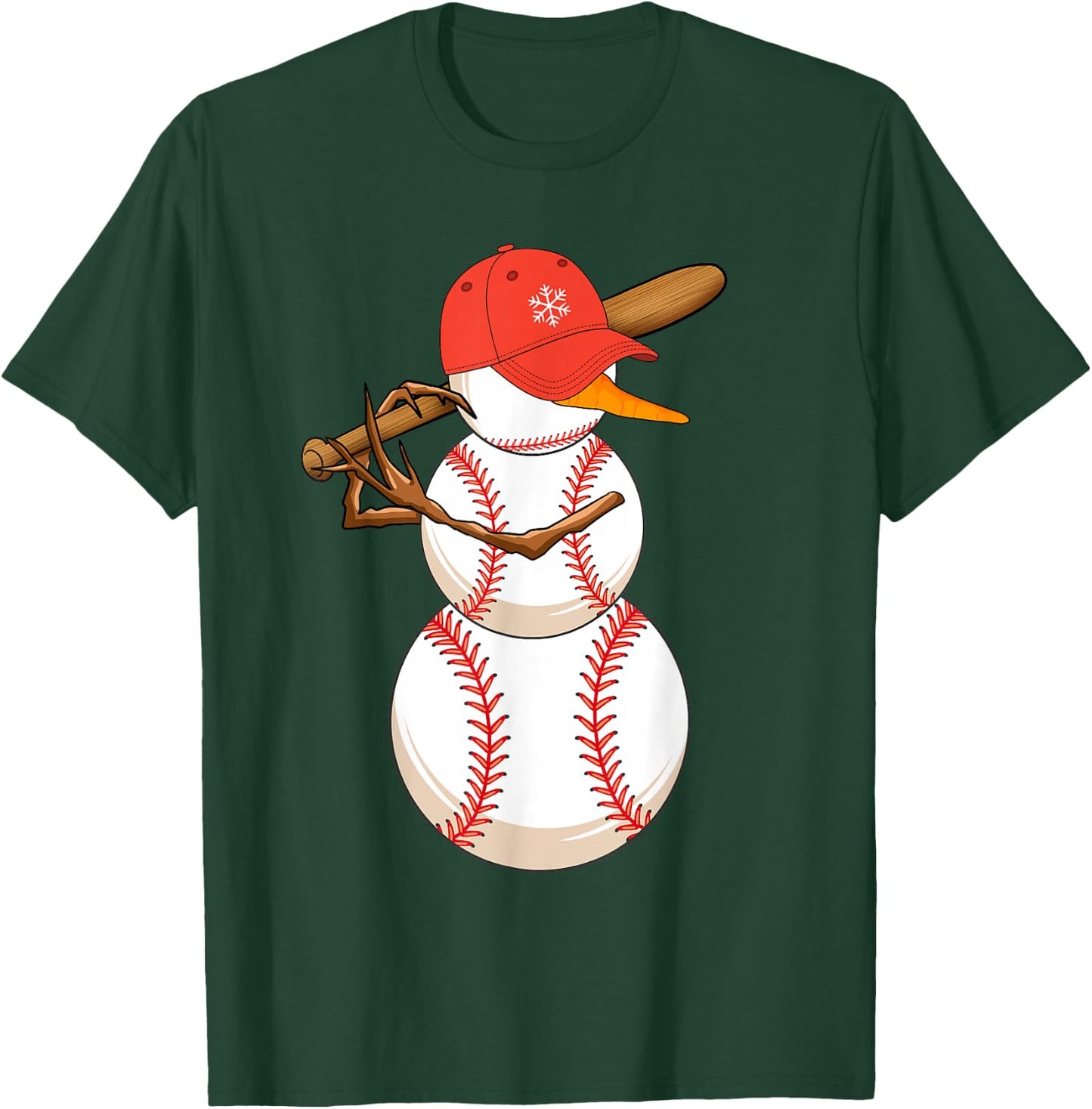 Baseball Snowman Balls Snow Christmas Xmas Women T-Shirt - T-Shirt | Forest