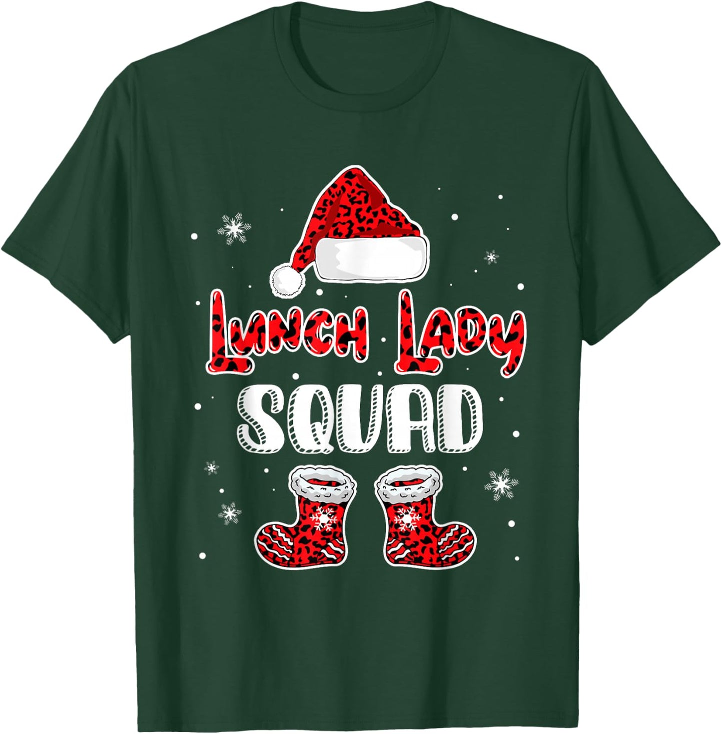 Lunch Lady Squad Leopard Santa's Hat Christmas Lunch Lady T-Shirt - T-Shirt | Forest