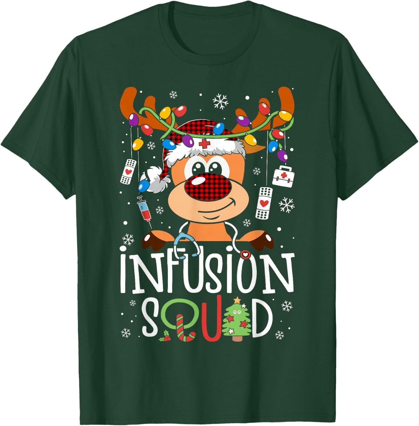 Reindeer Christmas Infusion Nurse Squad Stethoscope Nurse T-Shirt - T-Shirt | Forest