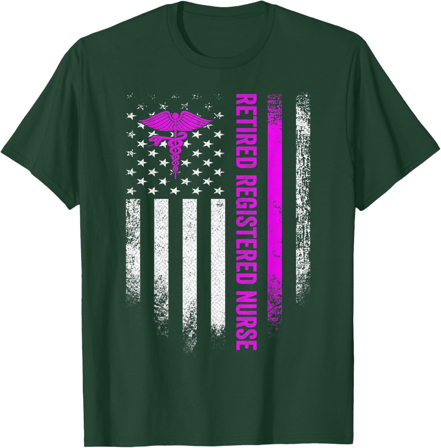 Vintage US Flag Proud Retired RN Registered Nurse Retirement T-Shirt - T-Shirt | Forest