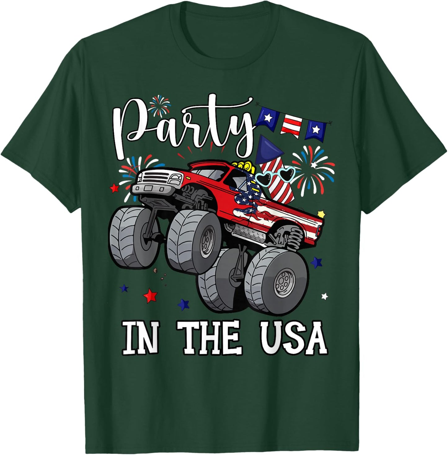 Party In USA Boy Toddler Monster Truck American Flag Patriot T-Shirt - T-Shirt | Forest